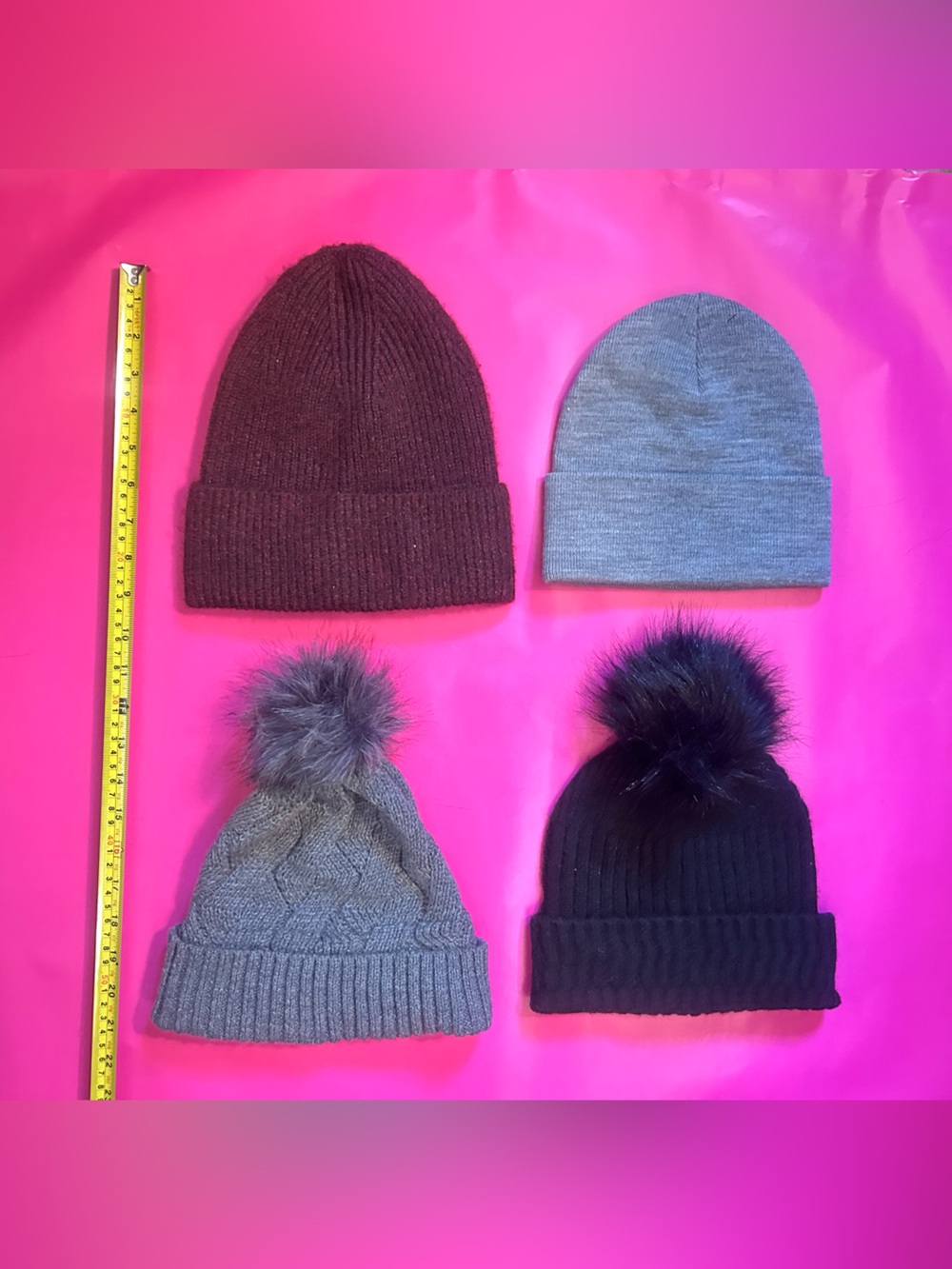 Kids Knit Pom Beanie Hat - Gray, Black, Maroon